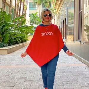 NEW Top It Off XOXOXO Poncho Bright Red -  Perfect for Valentines Day!